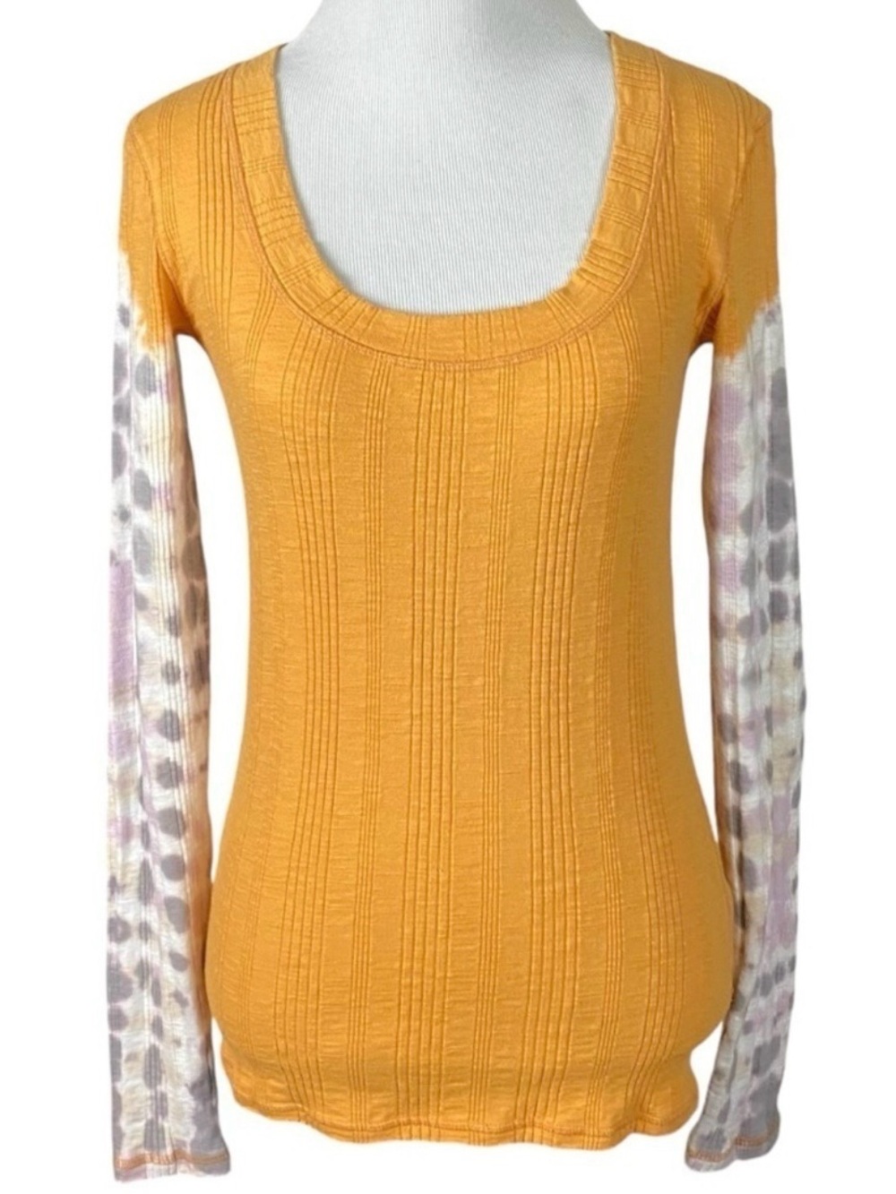Free People Big Sur Ribbed Tie-Dye Thermal Long Sleeve Top Amber Orange Small